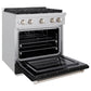 ZLINE 30 in. 4.2 cu. ft. Paramount Gas Range with 4 Burner Cooktop and Convection Gas Oven in Stainless Steel with Black Matte Door (SGR-BLM-30) side, open.