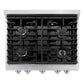 ZLINE 30 in. 4.2 cu. ft. Paramount Gas Range with 4 Burner Cooktop and Convection Gas Oven in Stainless Steel with Black Matte Door (SGR-BLM-30) top-down, above cooktop.
