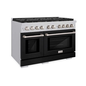 ZLINE 48 in. 6.7 cu. ft. Paramount Double Oven Gas Range with 8 Burner Cooktop in Stainless Steel with Black Matte Doors (SGR-BLM-48) main image.