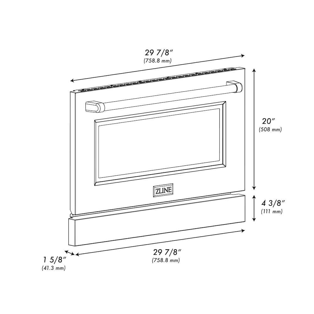 ZLINE Black Matte Range Door for SGR Models (SR-DR-BLM) dimensional diagram with measurements.