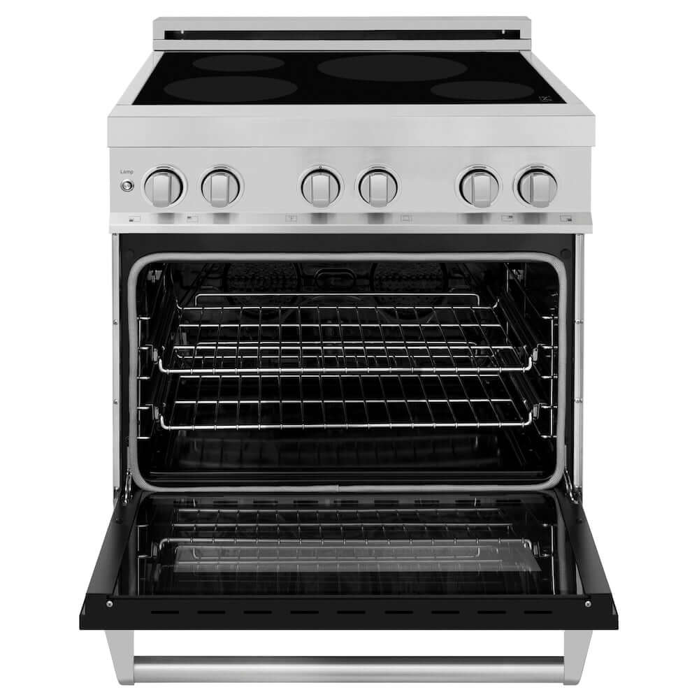 ZLINE 30 in. 4.0 cu. ft. Legacy Induction Range with 4 Element Cooktop and Electric Oven in Stainless Steel and Black Matte Door, Open Box-Good Condition