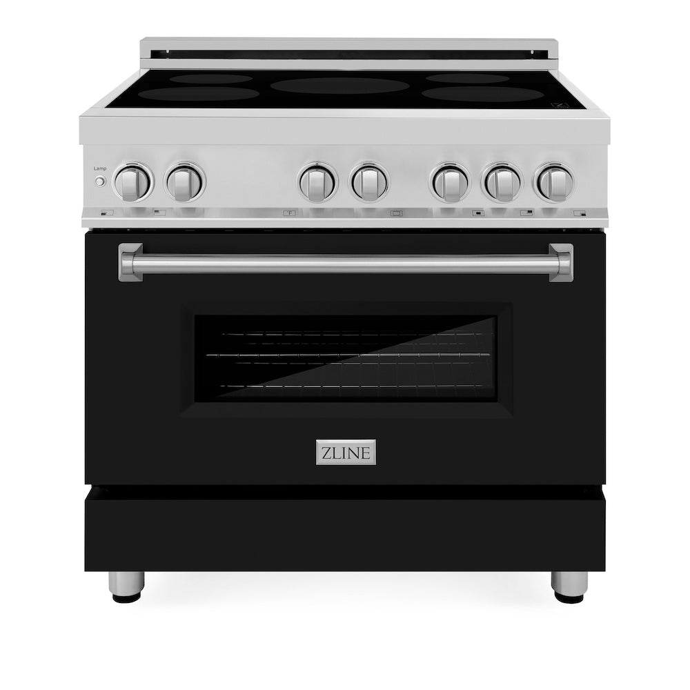ZLINE 36 in. 4.6 cu. ft. Induction Range with a 5 Element Stove and Electric Oven in Black Matte (RAIND-BLM-36) front, oven closed.