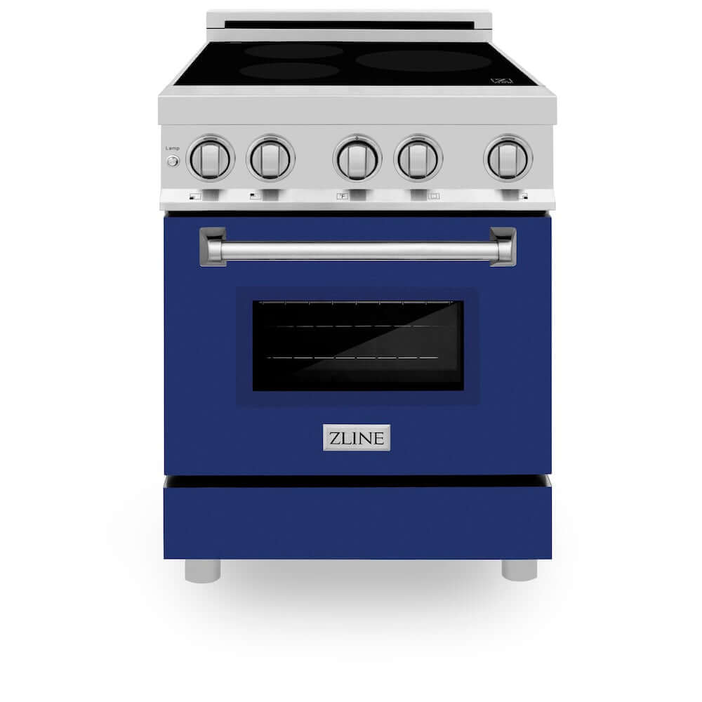 ZLINE 24 in. 2.8 cu. ft. Legacy Induction Range with 4 Element Cooktop and Electric Oven in Stainless Steel and Blue Gloss Door, Open Box-Good Condition