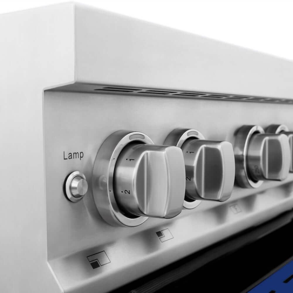 ZLINE 30 in. 4.0 cu. ft. Legacy Induction Range with 4 Element Cooktop and Electric Oven in Stainless Steel and Blue Gloss Door, Open Box-Good Condition