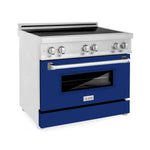ZLINE 36 in. 4.6 cu. ft. Legacy Induction Range with 5 Element Cooktop and Electric Oven in Stainless Steel and Blue Gloss Door, Open Box-Good Condition