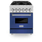 ZLINE 24 in. 2.8 cu. ft. Legacy Dual Fuel Range with 4 Burner Gas Cooktop and Electric Convection Oven in Stainless Steel and Blue Matte Door (RA-BM-24) front, oven closed.
