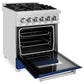 ZLINE 24 in. 2.8 cu. ft. Legacy Dual Fuel Range with 4 Burner Gas Cooktop and Electric Convection Oven in Stainless Steel and Blue Matte Door (RA-BM-24) side, oven open.