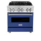 ZLINE 30 in. 4.0 cu. ft. Legacy Dual Fuel Range with 4 Burner Gas Cooktop and Electric Convection Oven in Stainless Steel and Blue Matte Door (RA-BM-30) front, oven closed.