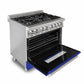 ZLINE 36 in. Dual Fuel Range with Gas Stove and Electric Oven in Stainless Steel with Blue Matte Door (RA-BM-36) 