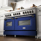 ZLINE 60 in. 7.4 cu. ft. Legacy Dual Fuel Range with 9 Burner Gas Cooktop and 2 Electric Convection Ovens in Stainless Steel and Blue Matte Doors (RA-BM-60) in a luxury kitchen.