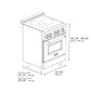ZLINE 24 in. 2.8 cu. ft. Legacy Induction Range with 4 Element Cooktop and Electric Oven in Stainless Steel and Blue Matte Door, Open Box-Good Condition dimensional diagram.