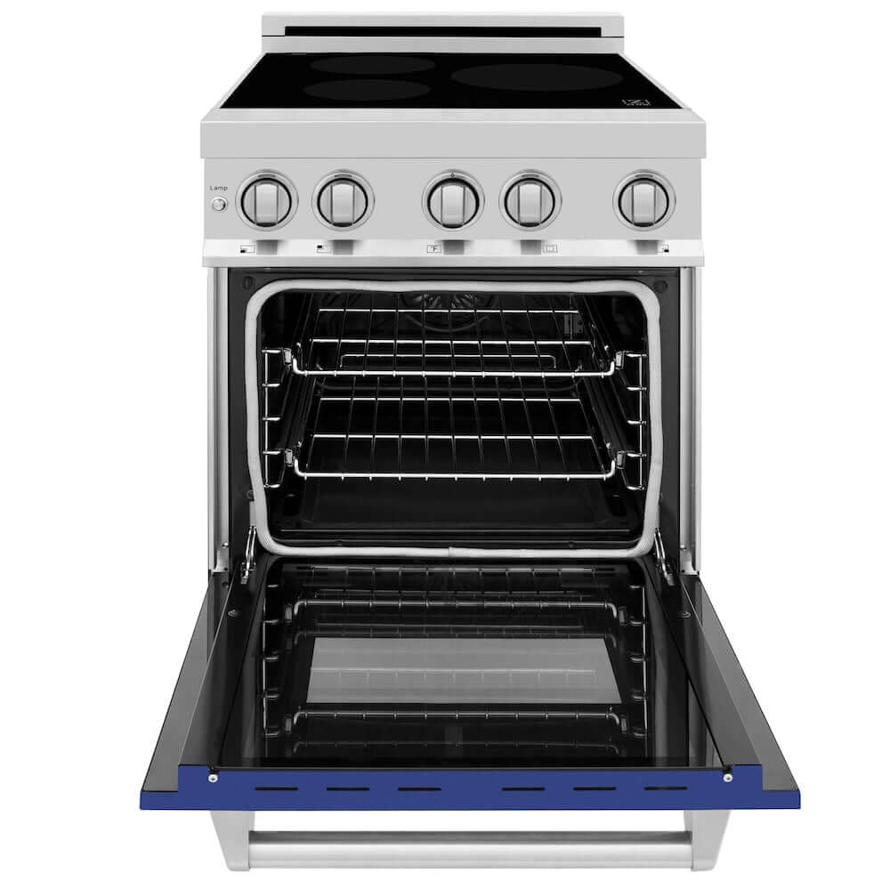 ZLINE 24 in. 2.8 cu. ft. Legacy Induction Range with 4 Element Cooktop and Electric Oven in Stainless Steel and Blue Matte Door, Open Box-Good Condition