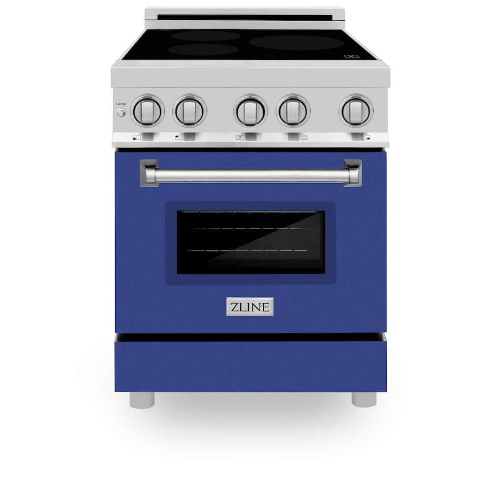 ZLINE 24 in. 2.8 cu. ft. Legacy Induction Range with 4 Element Cooktop and Electric Oven in Stainless Steel and Blue Matte Door, Open Box-Good Condition