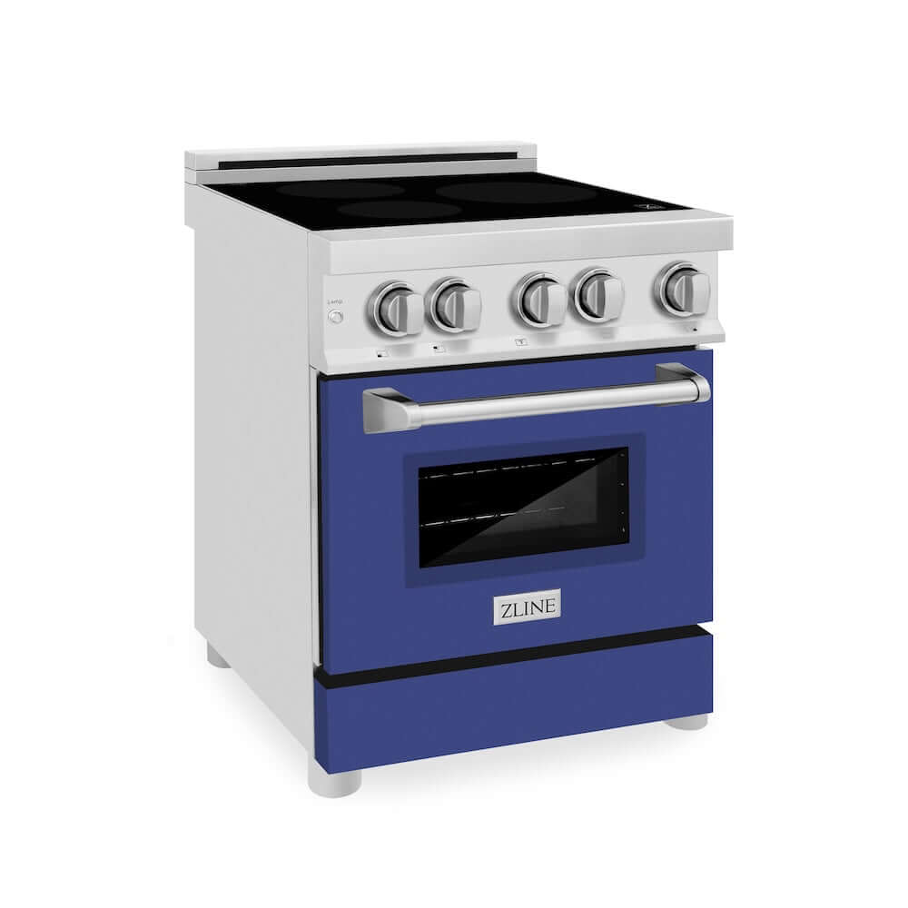 ZLINE 24 in. 2.8 cu. ft. Legacy Induction Range with 4 Element Cooktop and Electric Oven in Stainless Steel and Blue Matte Door, Open Box-Good Condition