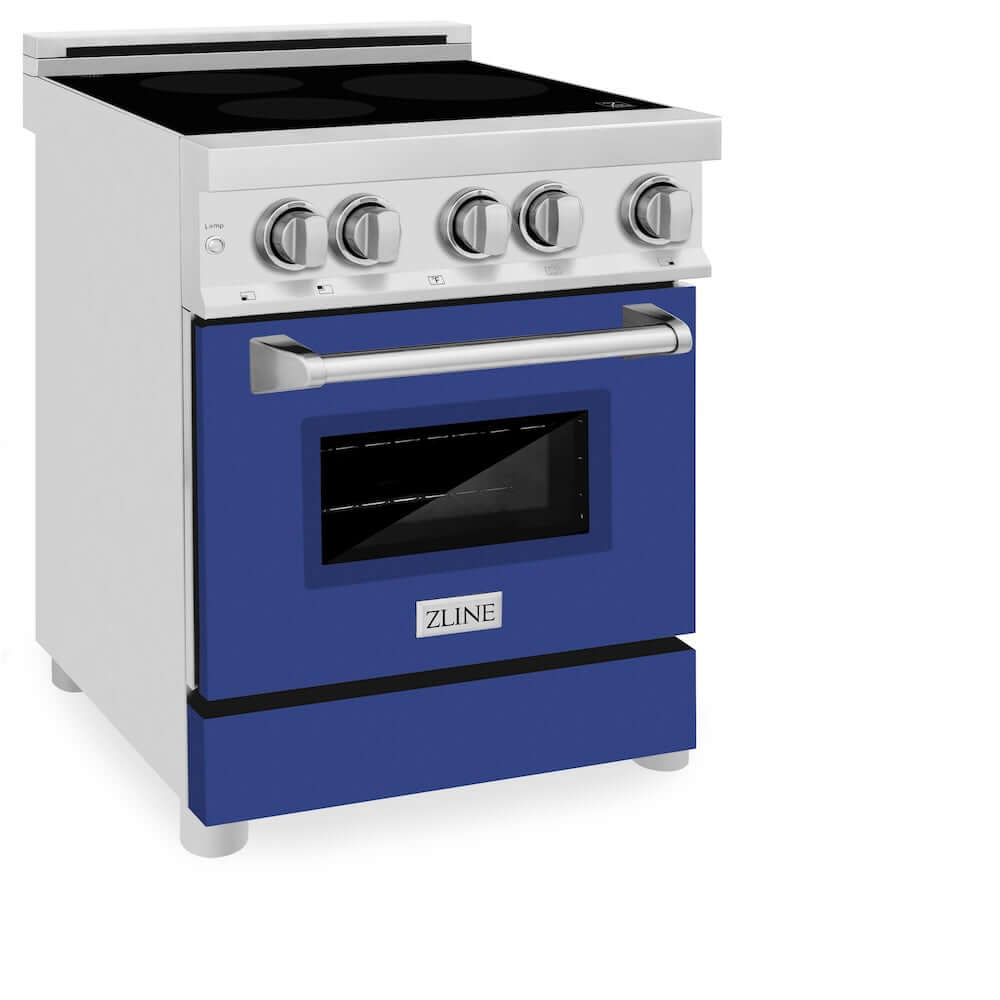 ZLINE 24 in. 2.8 cu. ft. Legacy Induction Range with 4 Element Cooktop and Electric Oven in Stainless Steel and Blue Matte Door, Open Box-Good Condition