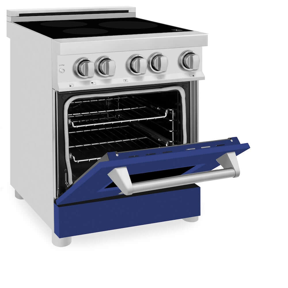 ZLINE 24 in. 2.8 cu. ft. Legacy Induction Range with 4 Element Cooktop and Electric Oven in Stainless Steel and Blue Matte Door, Open Box-Good Condition