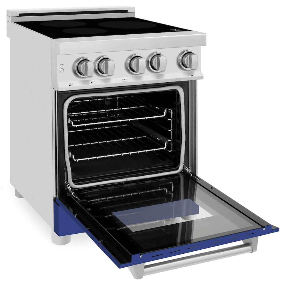 ZLINE 24 in. 2.8 cu. ft. Legacy Induction Range with 4 Element Cooktop and Electric Oven in Stainless Steel and Blue Matte Door, Open Box-Good Condition