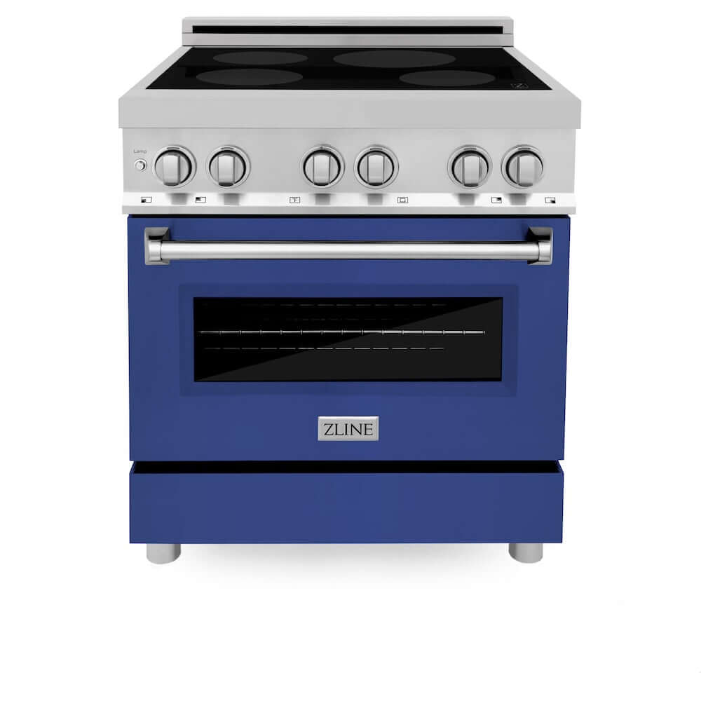 ZLINE 30 in. 4.0 cu. ft. Legacy Induction Range with 4 Element Cooktop and Electric Oven in Stainless Steel and Blue Matte Door, Open Box-Good Condition