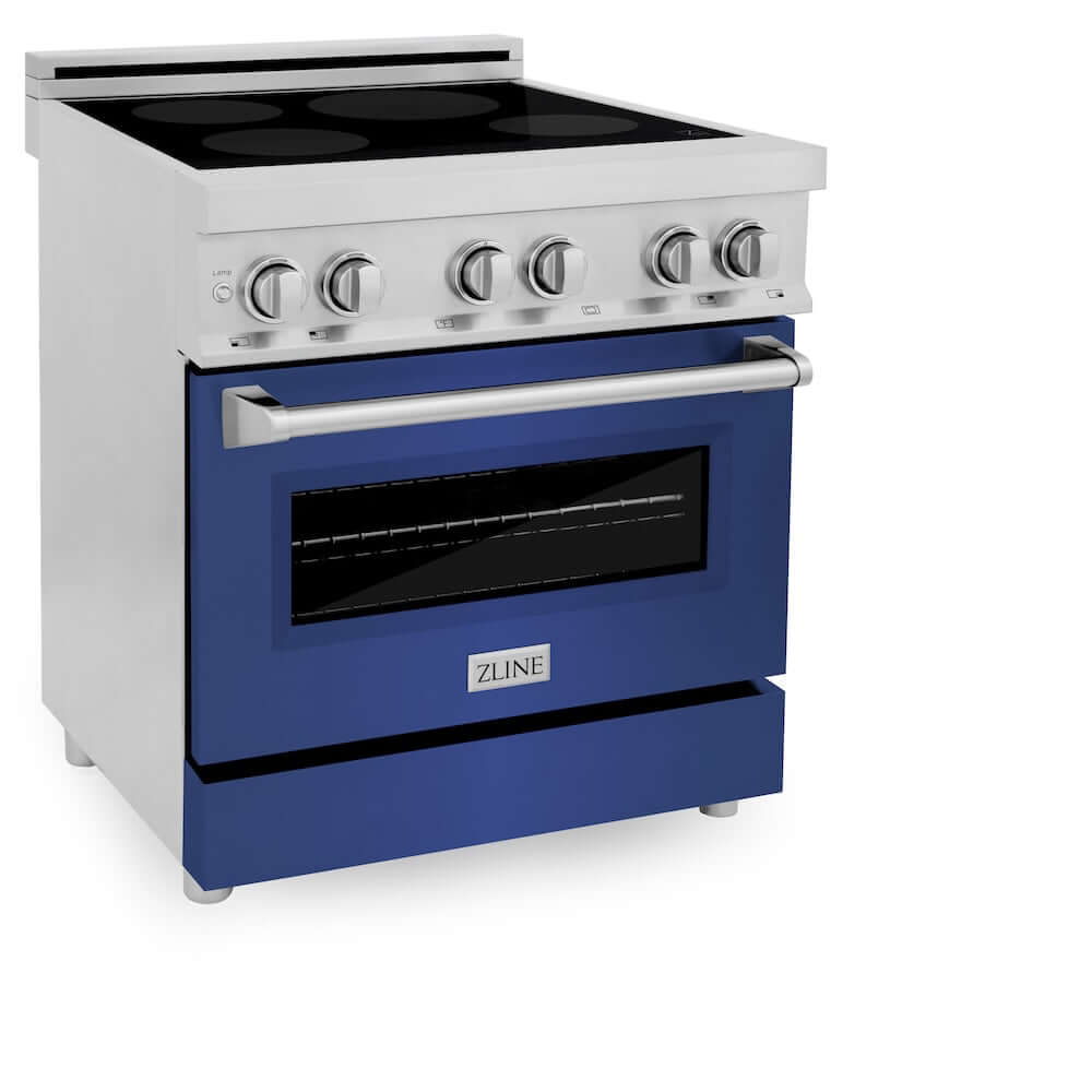 ZLINE 30 in. 4.0 cu. ft. Legacy Induction Range with 4 Element Cooktop and Electric Oven in Stainless Steel and Blue Matte Door, Open Box-Good Condition