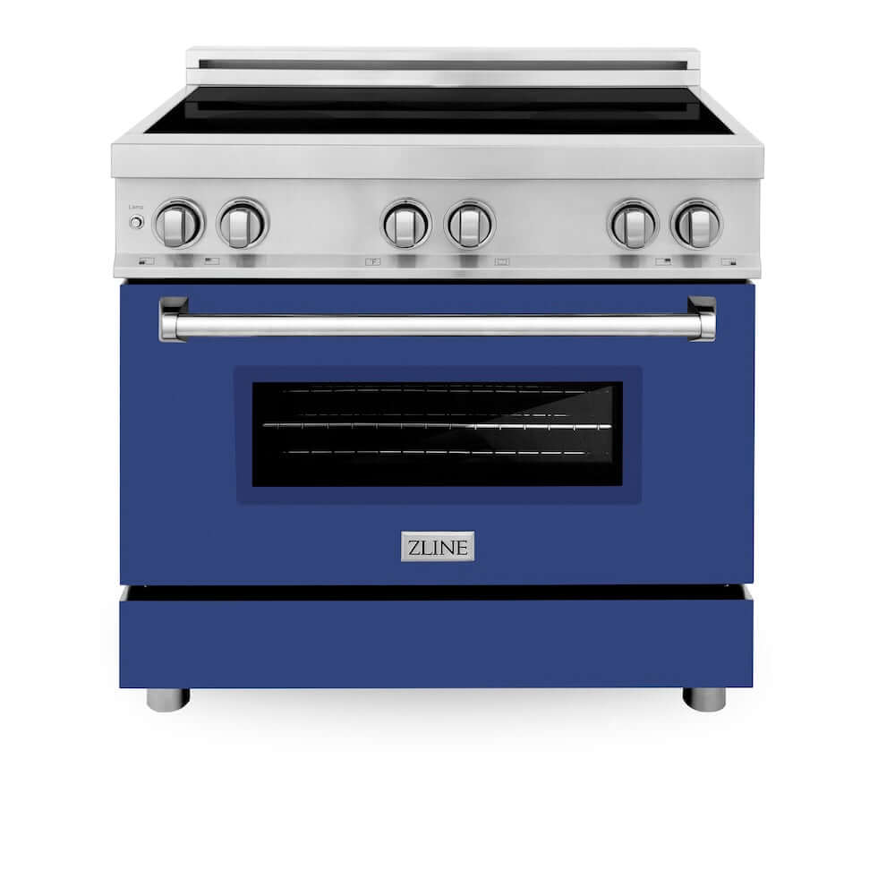 ZLINE 36 in. 4.6 cu. ft. Legacy Induction Range with 5 Element Cooktop and Electric Oven in Stainless Steel and Blue Matte Door, Open Box-Good Condition