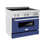 ZLINE 36 in. 4.6 cu. ft. Legacy Induction Range with 5 Element Cooktop and Electric Oven in Stainless Steel and Blue Matte Door, Open Box-Good Condition