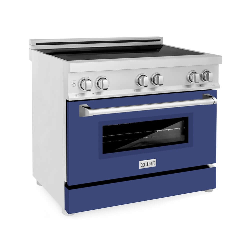 ZLINE 36 in. 4.6 cu. ft. Legacy Induction Range with 5 Element Cooktop and Electric Oven in Stainless Steel and Blue Matte Door, Open Box-Good Condition