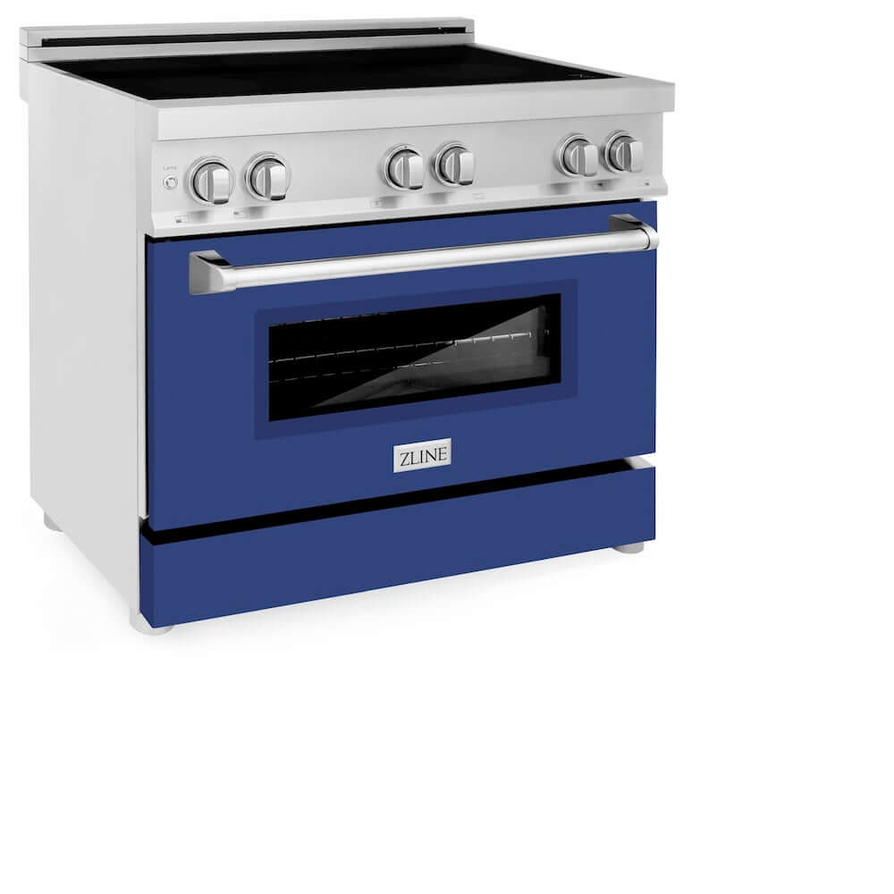 ZLINE 36 in. 4.6 cu. ft. Legacy Induction Range with 5 Element Cooktop and Electric Oven in Stainless Steel and Blue Matte Door, Open Box-Good Condition