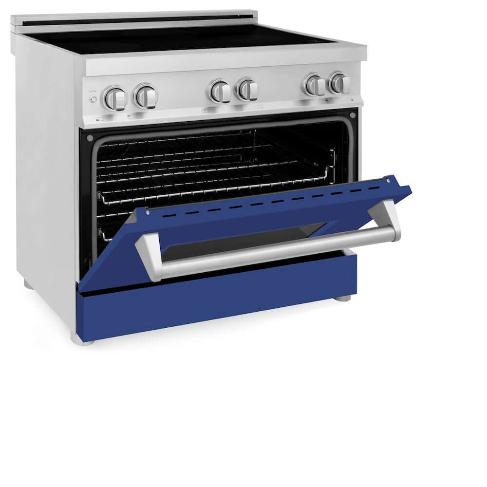 ZLINE 36 in. 4.6 cu. ft. Legacy Induction Range with 5 Element Cooktop and Electric Oven in Stainless Steel and Blue Matte Door, Open Box-Good Condition