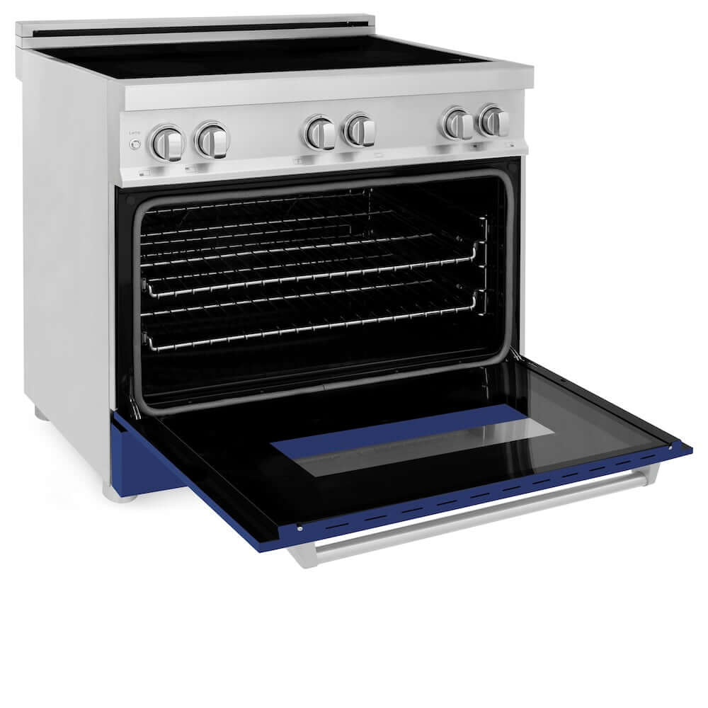 ZLINE 36 in. 4.6 cu. ft. Legacy Induction Range with 5 Element Cooktop and Electric Oven in Stainless Steel and Blue Matte Door, Open Box-Good Condition
