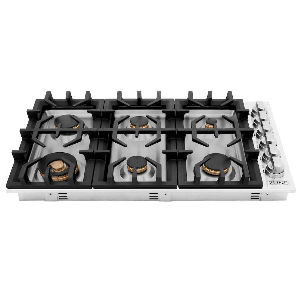 ZLINE 36 in. Gas Cooktop with 6 Gas Brass Burners (RC-BR-36) 