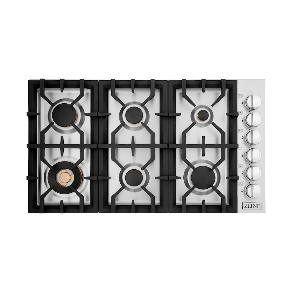 ZLINE 36 in. Gas Cooktop with 6 Gas Brass Burners (RC-BR-36) 