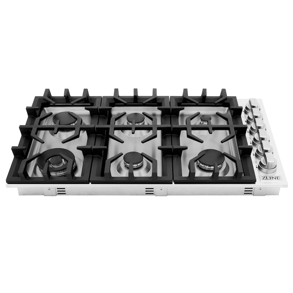 ZLINE 36 in. Gas Cooktop with 6 Gas Burners (RC36) front, top.