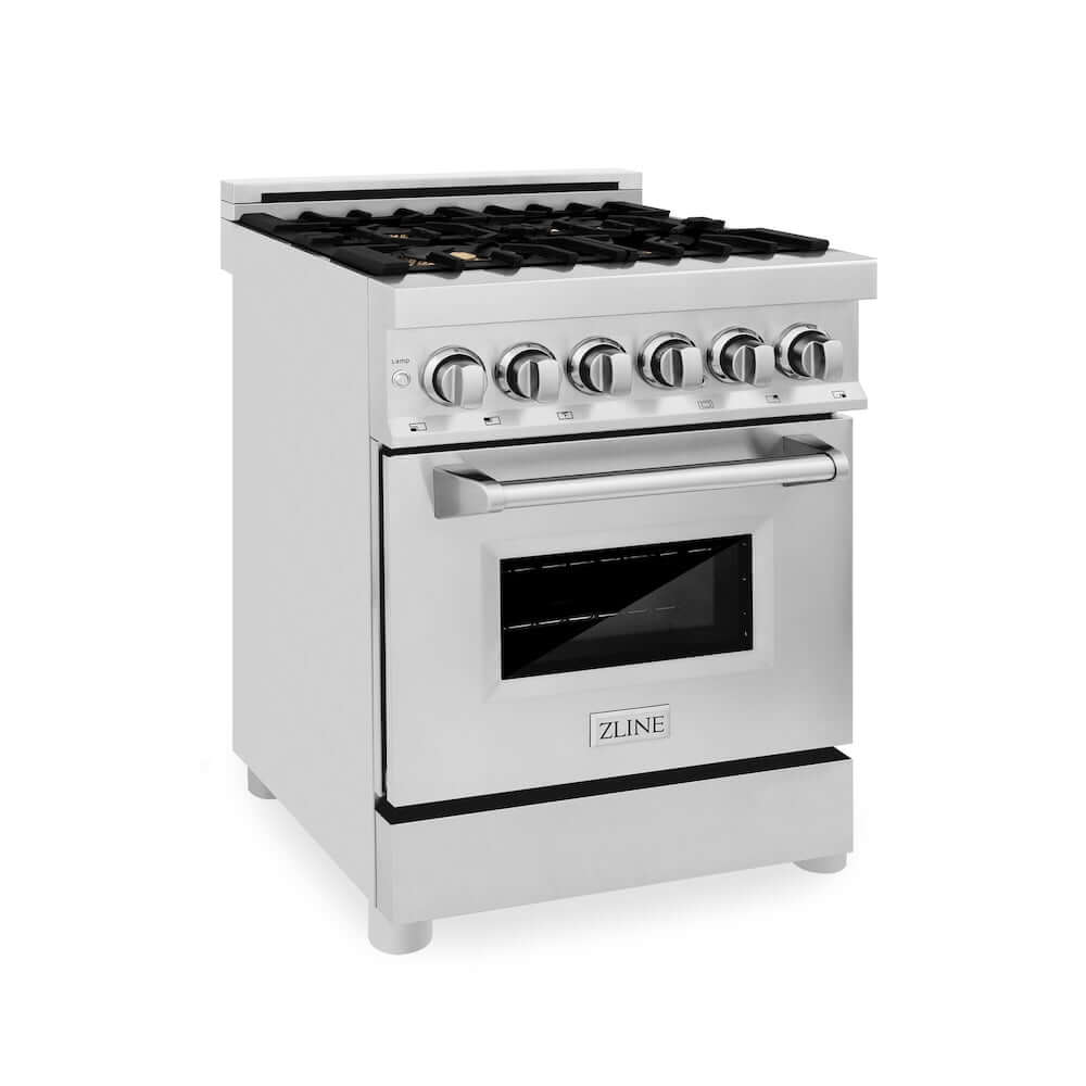 ZLINE 24 in. 2.8 cu. ft. Dual Fuel Range with Gas Stove and Electric Oven in Stainless Steel with Brass Burners (RA-BR-24)