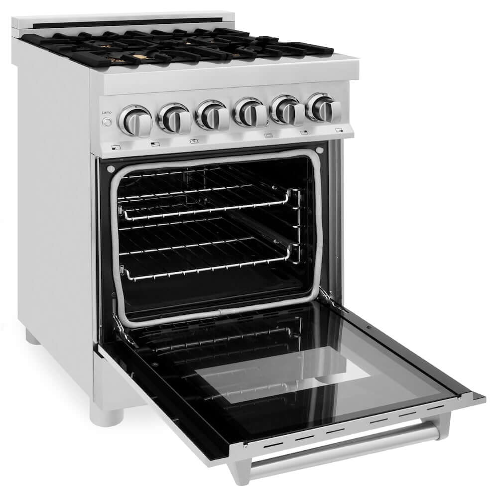 ZLINE 24 in. 2.8 cu. ft. Dual Fuel Range with Gas Stove and Electric Oven in Stainless Steel with Brass Burners (RA-BR-24)
