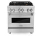 ZLINE 30 in. 4.0 cu. ft. Legacy Dual Fuel Range with Gas Cooktop and Electric Convection Oven in Stainless Steel with 4 Brass Burners (RA-BR-30) front, oven closed.