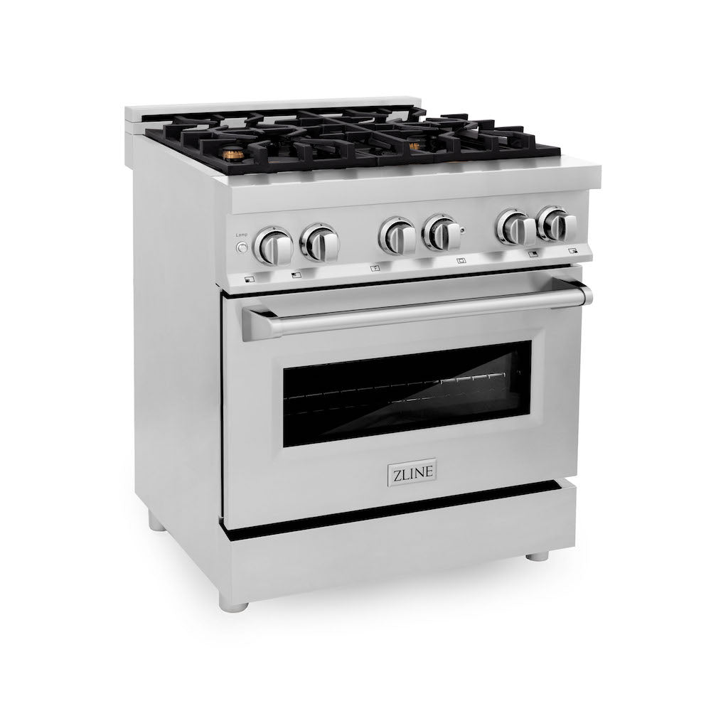 ZLINE 30 in. 4.0 cu. ft. Legacy Dual Fuel Range with Gas Cooktop and Electric Convection Oven in Stainless Steel with 4 Brass Burners (RA-BR-30) main image.