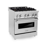 ZLINE 30 in. 4.0 cu. ft. Legacy Dual Fuel Range with Gas Cooktop and Electric Convection Oven in Stainless Steel with 4 Brass Burners (RA-BR-30)