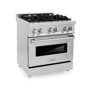 ZLINE 30 in. 4.0 cu. ft. Legacy Dual Fuel Range with Gas Cooktop and Electric Convection Oven in Stainless Steel with 4 Brass Burners (RA-BR-30) main image.