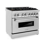 ZLINE 36 in. 4.6 cu. ft. Legacy Dual Fuel Range with Gas Cooktop and Electric Convection Oven in Stainless Steel with 6 Brass Burners (RA-BR-36) main image.
