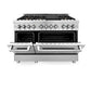 ZLINE 48 in. 6.0 cu. ft. Legacy Dual Fuel Range with Gas Cooktop and 2 Electric Ovens in Stainless Steel with 6 Brass Burners (RA-BR-48) front, oven half open.
