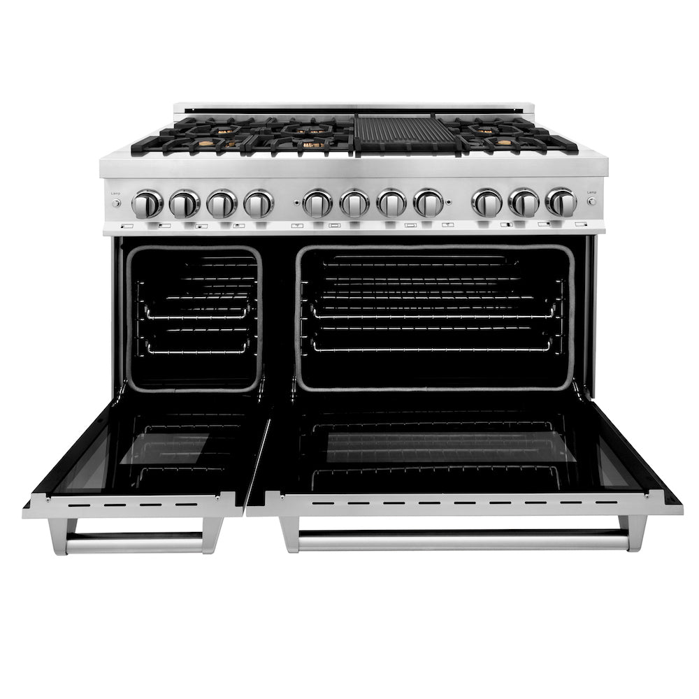 ZLINE 48 in. 6.0 cu. ft. Electric Oven and Gas Cooktop Dual Fuel Range with Griddle and Brass Burners in Stainless Steel (RA-BR-GR-48)