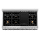 ZLINE 48 in. 6.0 cu. ft. Legacy Dual Fuel Range with Gas Cooktop and 2 Electric Ovens in Stainless Steel with 6 Brass Burners and Griddle (RA-BR-GR-48) top-down, above cooktop.