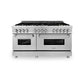 ZLINE 60 in. 7.4 cu. ft. Legacy Dual Fuel Range with Gas Cooktop and 2 Electric Convection Ovens in Stainless Steel with 8 Brass Burners (RA-BR-60) front, oven closed.