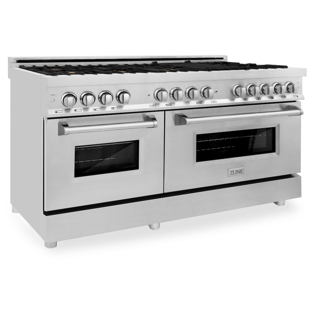 ZLINE 60 in. 7.4 cu. ft. Legacy Dual Fuel Range with Gas Cooktop and 2 Electric Convection Ovens in Stainless Steel with 8 Brass Burners (RA-BR-60) main image.