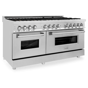 ZLINE 60 in. 7.4 cu. ft. Legacy Dual Fuel Range with Gas Cooktop and 2 Electric Convection Ovens in Stainless Steel with 8 Brass Burners (RA-BR-60) main image.