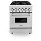 ZLINE 24 in. 2.8 cu. ft. Legacy Dual Fuel Range with 4 Burner Gas Cooktop and Electric Convection Oven in Stainless Steel (RA24) front, oven closed.