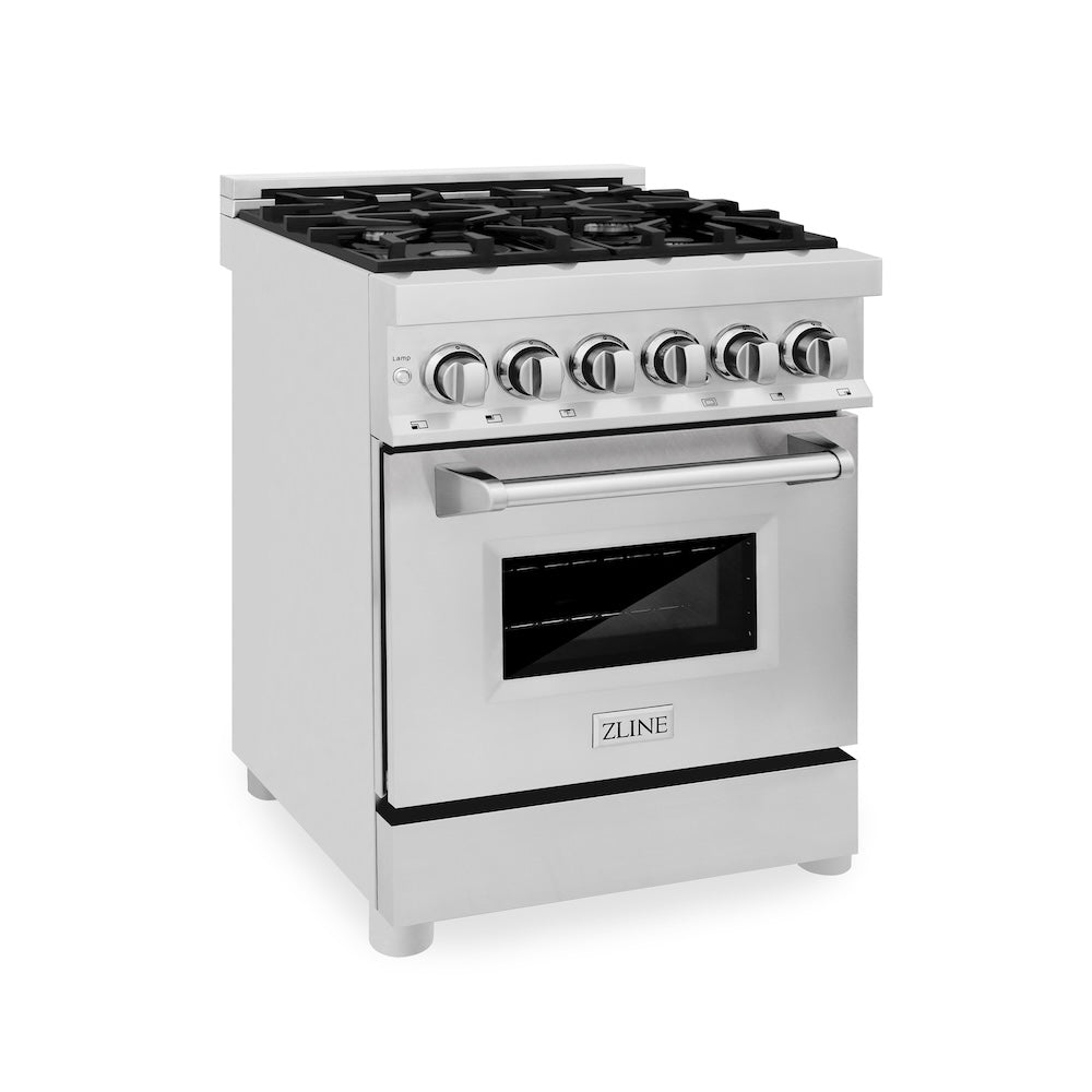 ZLINE 24 in. 2.8 cu. ft. Legacy Dual Fuel Range with 4 Burner Gas Cooktop and Electric Convection Oven in Stainless Steel, Open Box-Good Condition