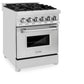 ZLINE 24 in. 2.8 cu. ft. Legacy Dual Fuel Range with 4 Burner Gas Cooktop and Electric Convection Oven in Stainless Steel (RA24) side, oven closed.