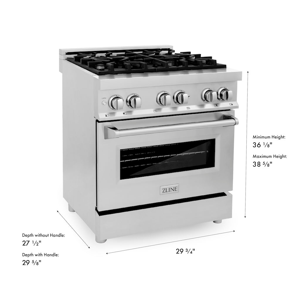 ZLINE 30 in. 4.0 cu. ft. Legacy Dual Fuel Range with 4 Burner Gas Cooktop and Electric Convection Oven in Stainless Steel, Open Box-Excellent Condition
