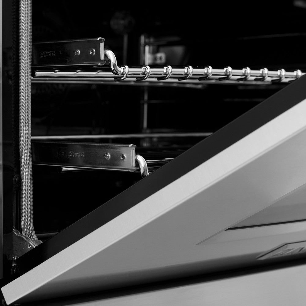 ZLINE's proprietary stay-put hinges supporting the full weight of the oven door.